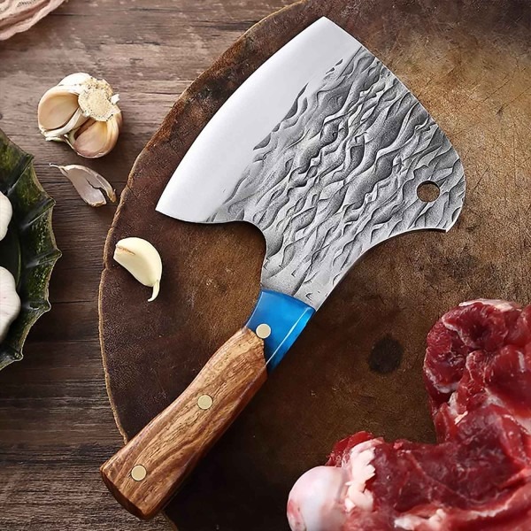 Blue Resin Damast Hackbeil – Bild 5