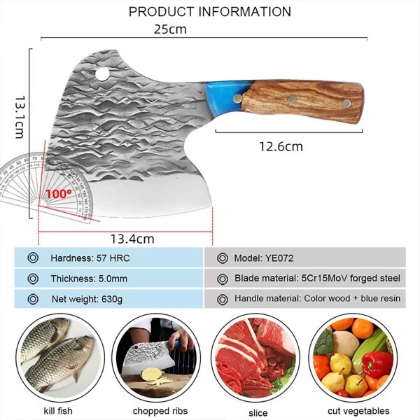 Blue Resin Damast Hackbeil – Bild 6