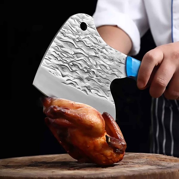 Blue Resin Damast Hackbeil – Bild 3